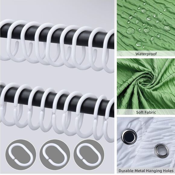 Bathroom Sage Green Shower Curtain Set Ombre with 12 Hooks, Modern Shower Curtai - Picture 6 of 6